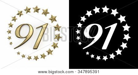 Number 91 (number Ninety-one) Anniversary Celebration Design With A Circle Of Golden Stars On A Whit