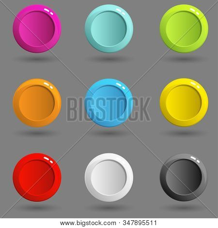 Blank Buttons. Set Of Web Color Round Buttons. Colorful 3d Buttons Paper Cut Style. Vector Illustrat
