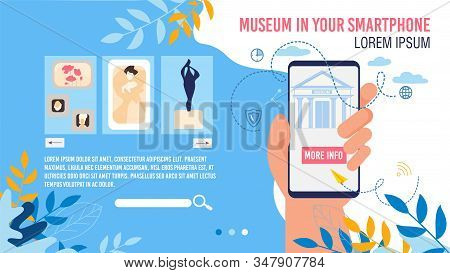 Virtual Museum In Smartphone Application Webpage Mockup. Art Gallery Mobile App. Classic And Ancient