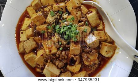 Ma Po Tofu, Chinese Cuisine Tofu And Mince With Hot Spicy Sauce
