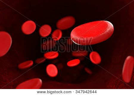 3D Rendering Of Erythrocyte Or Red Blood Corpuscle. 3D Illustration Of Red Blood Cells.