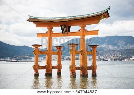 March 10 2016: Floating Torii Gate. Itsukushima Jinja Shrine Landscape. Japan Tourist Destination. M