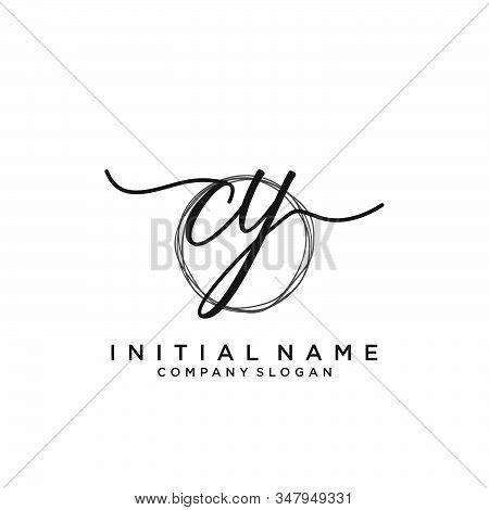 Cy Initial Handwriting Logo With Circle Template Vector.