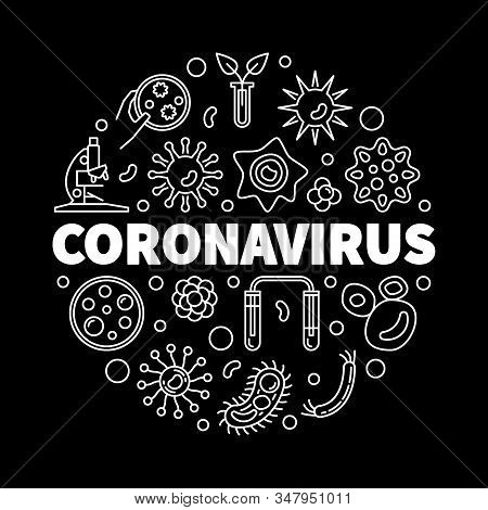 Vector Coronavirus Concept Circular Thin Line Illustration On Black Background