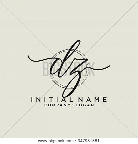 Dz Initial Handwriting Logo With Circle Template Vector.