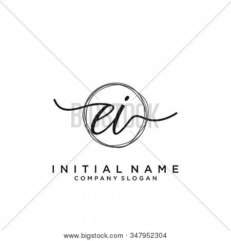 Ei Initial Handwriting Logo With Circle Template Vector.