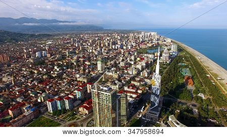 Densely Built-up Black Sea Resort City, Batumi Georgia Aerial View, Real Estate