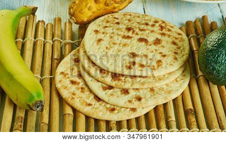 Chapatis,  Unleavened Flatbread, Kenyan Cuisine, Traditional Assorted African Dishes, Top View.