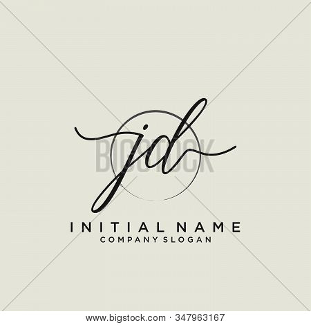 Jd Initial Handwriting Logo With Circle Template Vector.