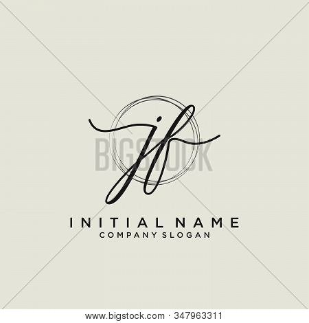 Jf Initial Handwriting Logo With Circle Template Vector.