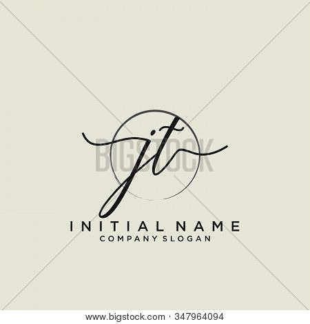 Jt Initial Handwriting Logo With Circle Template Vector.
