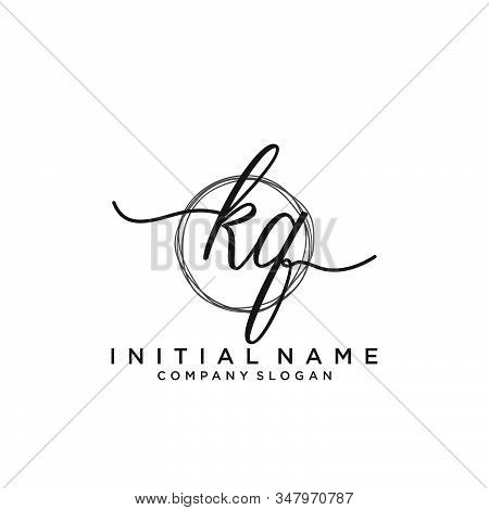 Kq Initial Handwriting Logo With Circle Template Vector.