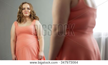 Fat Female Unhappy With Her Mirror Reflection, Hardly Got Into Favorite Dress