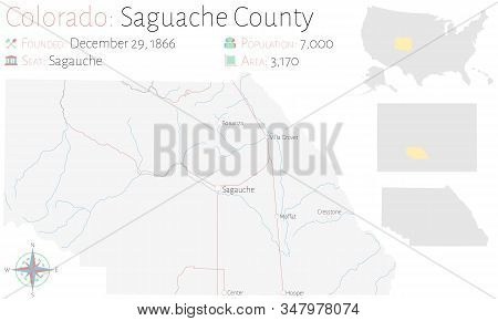 Large And Detailed Map Of Saguache County In Colorado, Usa.