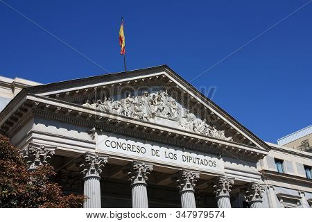 Madrid Landmark. Spanish Congress Of Deputies (spanish: Congreso De Los Diputados) - Parliament Buil