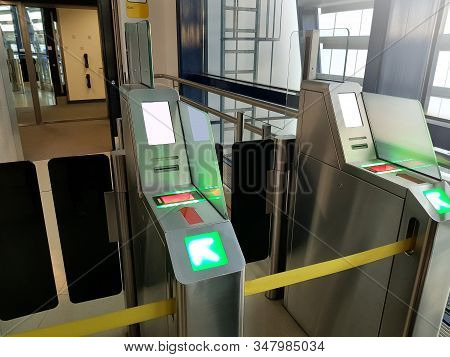 Contactless Boarding Pass, Ticket And Passport Scan At Teminal Gate In The International Airport Hun