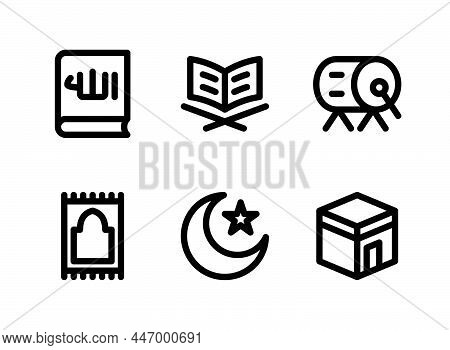 Simple Set Of Ramadan Related Vector Line Icons. Contains Icons As Quran, Drum, Prayer Rug And More.