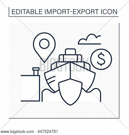 Cost, Insurance And Freight Line Icon. Deliver Goods. Pays For Transportation To Destination And For