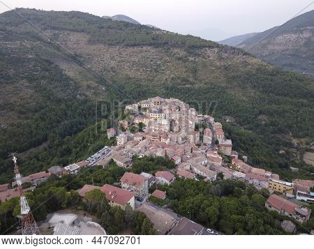 Small Mountain Village Lenola, Aerial View, Located Near Fondi, Latina, Italy