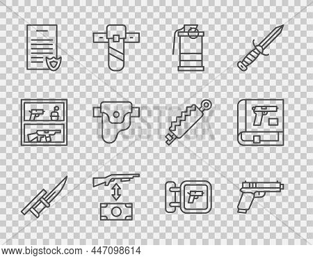 Set Line Bayonet On Rifle, Pistol Or Gun, Hand Smoke Grenade, Buying Assault, Firearms License Certi