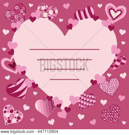 Valentines Day Concept Background. Vector Illustration. Red And Pink Paper Hearts . Cute Love Greeti