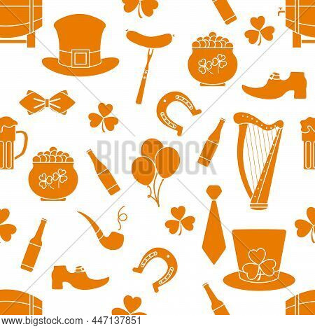 Irish Vector Seamless Pattern Happy St. Patrick's Day Illustration Ireland Shamrock Horseshoe Smokin