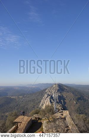 Visitors Observing The Park From Platform Viewpoint. Monfrague National Park, Caceres, Extremadura, 