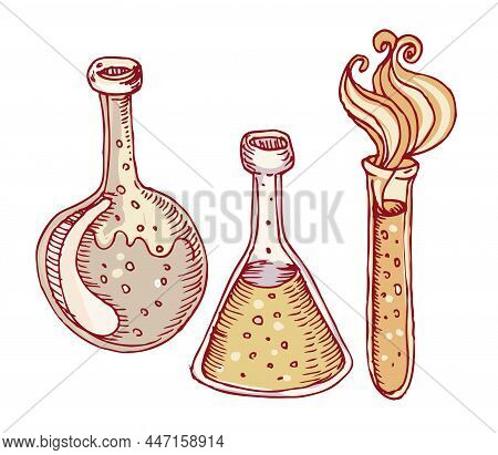 Back To School: Doodle Style Science Laboratory Beakers And Test Tubes