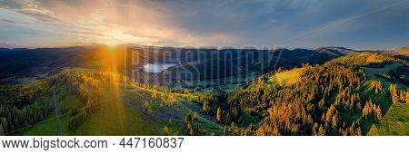 View Of Green Forests And Roads Above The Village Dedinky And The Dam Palcmanska Masa
