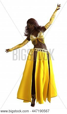 3D Belly Dancer Black Skinned Girl In Yellow Outfit