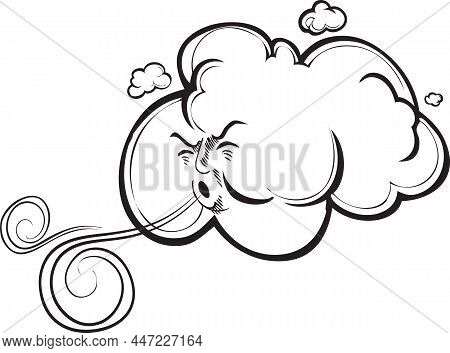 A Cloud With Elements Of A Human Face Blowing And Creating Wind