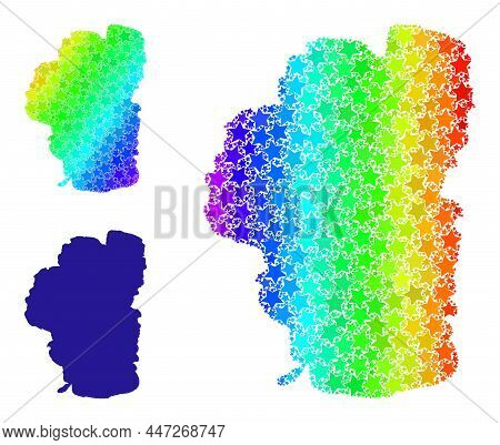 Spectral Gradiented Star Mosaic Map Of Tahoe Lake. Vector Colorful Map Of Tahoe Lake With Rainbow Gr