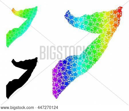 Spectral Gradient Star Collage Map Of Somalia. Vector Colored Map Of Somalia With Spectral Gradients