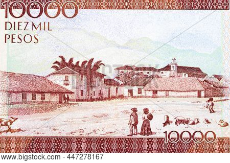 Village Of Guaduas From Old Colombian Money - Pesos