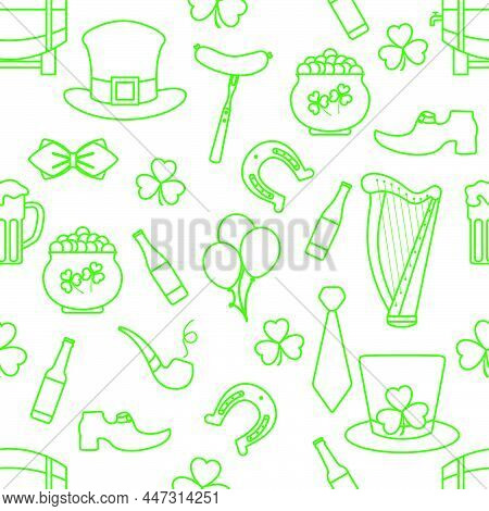 Irish Vector Seamless Pattern Happy St. Patrick's Day Illustration Ireland Shamrock Horseshoe Smokin