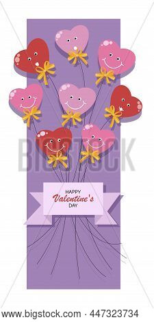 Hearty Congratulations. Vector Balloons. St. Valentines Day. Vertical Poster, Postcard.