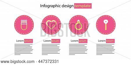 Set Line Diamond Engagement Ring, Lollipop, Heart And Quiver And Arrows With Heart Icon. Vector