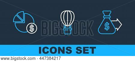 Set Line Money Bag, Pie Chart And Dollar And Hot Air Balloon Icon. Vector