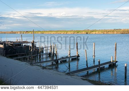 Gorino,italy-march 31,2018:view Of The Moorings Of Gorino, A Village In The Delta Del Po Park During