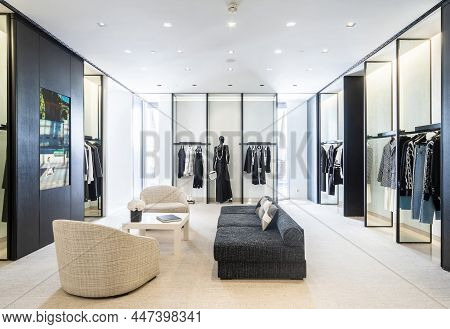Kyiv, Ukraine, July 28, 2018. Interior Of Chanel Boutique - Luxury High Fashion Showroom. Hall Of Sa