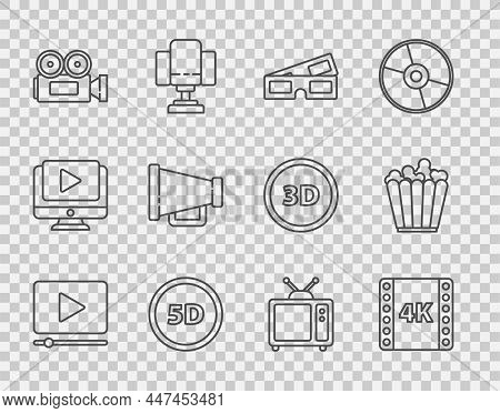 Set Line Online Play Video, 4k Movie, Tape, Frame, 3d Cinema Glasses, 5d Virtual Reality, Cinema Cam