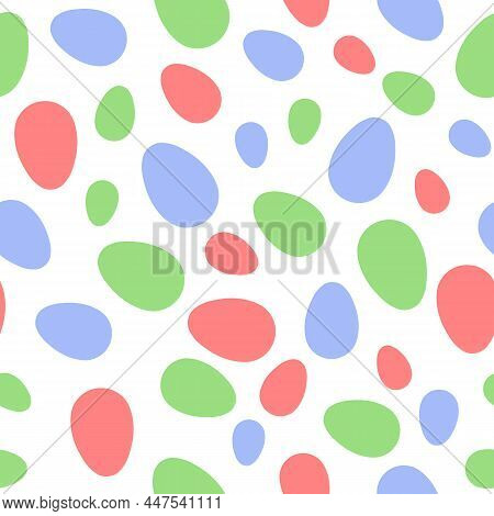 Happy Easter Seamless Pattern With Colorful Eggs On White Background. Polka Dots Design For Card, Po
