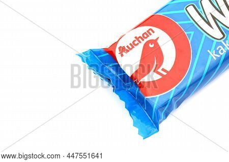 Kharkov, Ukraine - January 3, 2021: Wafelek Chocolate Wafer Product By Auchan, A French Multinationa