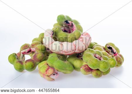 Manila Tamarind Fruit. Manila Tamarind (pithecellobium Dulce) On White Background. Fresh Manila Tama
