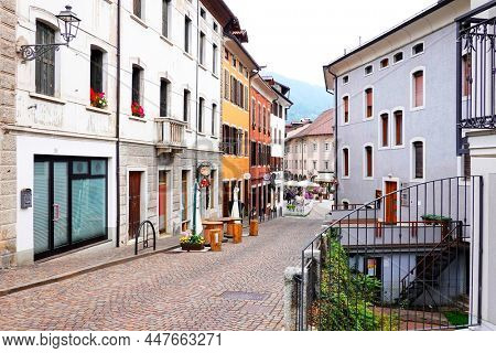 FIERA DI PRIMIERO, SOUTH TYROL, 21 OCTOBER 2021: Street scene in the resort of Fiera di Primiero, Italy, Europe                               