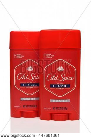 IRVINE, CALIFORNIA - 29 JAN 2022: Old Spice Deodorants, from Proctor and Gamble a line of male grooming products, deodorants, shampoos, body washes and soaps.