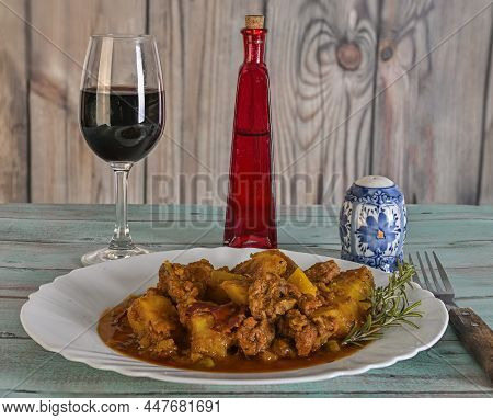 Beef Stew With Potatoes, And A Glass Of Wine.