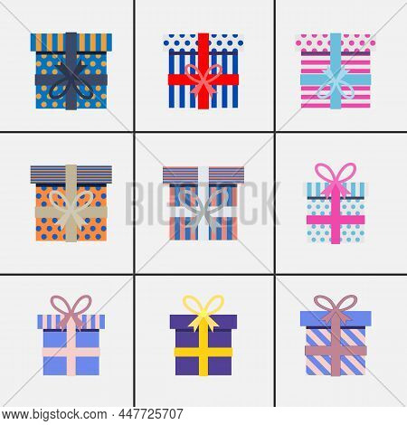 Amazing Set Of Colorful Gift Boxes. Distribution Of Prizes, Emotional Surprises. Unusual Gift Idea. 