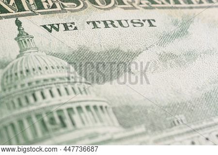 American Paper Money Background. Fragment Of Reverse Of $50 Bill Showing The Capitol. Us Banknote Cl