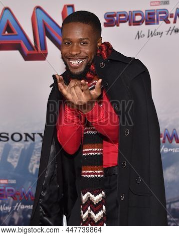 LOS ANGELES - OCT 08: Shameik Moore arrives for the âSpider-Man: No Way Homeâ LA Premiere on December 13, 2021 in Westwood, CA